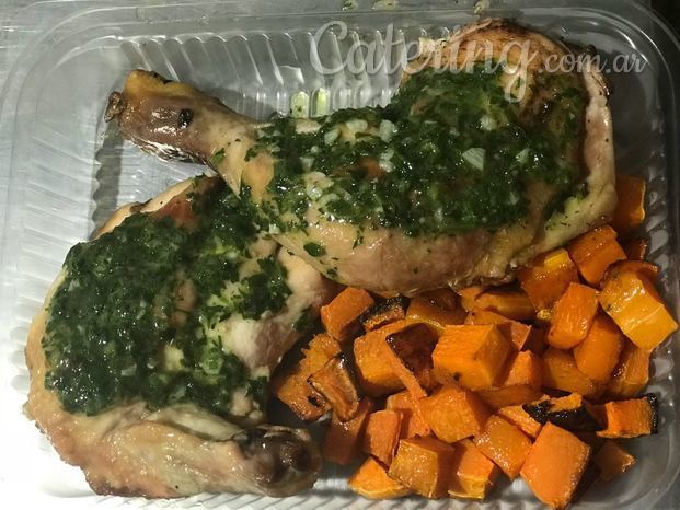 Pollo a la provenzal con calabazas al horno